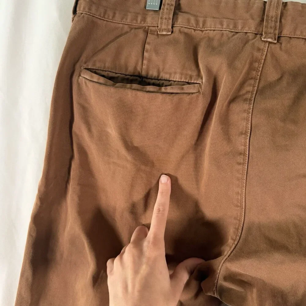 J. Crew Sun Faded Pants Men's 36x32 Brown Flat Front Chino Slash Pockets